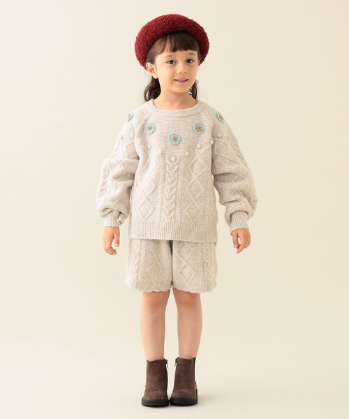 BEAMS mini（ビームスミニ）の「フラワー ケーブルニット プルオーバー 2025FW（90～140cm）（ニット/セーター・キッズ・ブラウン系その他3/ホワイト系その他5・90/110/130/100/120/140）」の8枚目の写真