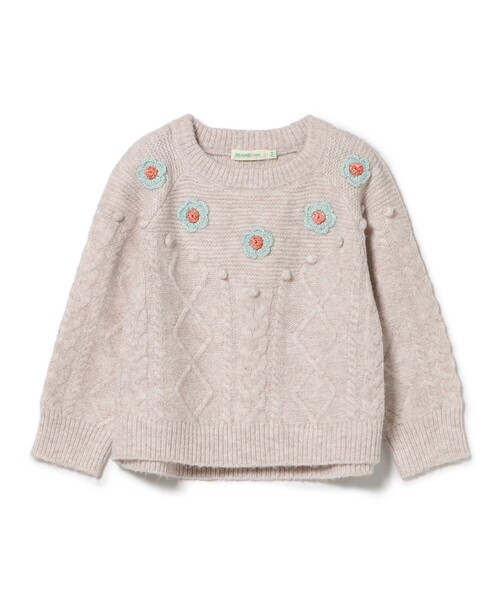 BEAMS mini（ビームスミニ）の「フラワー ケーブルニット プルオーバー 2025FW（90～140cm）（ニット/セーター・キッズ・ブラウン系その他3/ホワイト系その他5・90/110/130/100/120/140）」の9枚目の写真