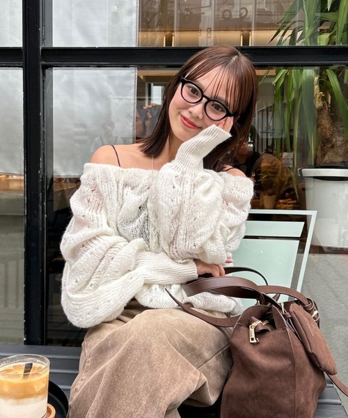 mystic（ミスティック）の「ウェーブシアーホイップニット（ニット/セーター・レディース・オフホワイト/ブラック/ピンク/イエロー/ベージュ・FREE）」の2枚目の写真