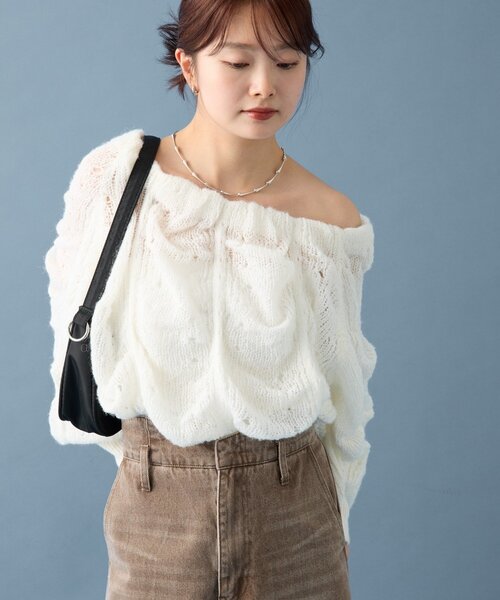 mystic（ミスティック）の「ウェーブシアーホイップニット（ニット/セーター・レディース・オフホワイト/ブラック/ピンク/イエロー/ベージュ・FREE）」の6枚目の写真