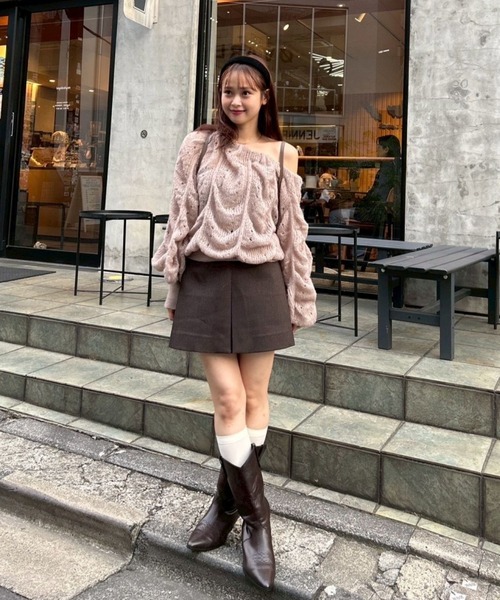 mystic（ミスティック）の「ウェーブシアーホイップニット（ニット/セーター・レディース・オフホワイト/ブラック/ピンク/イエロー/ベージュ・FREE）」の15枚目の写真