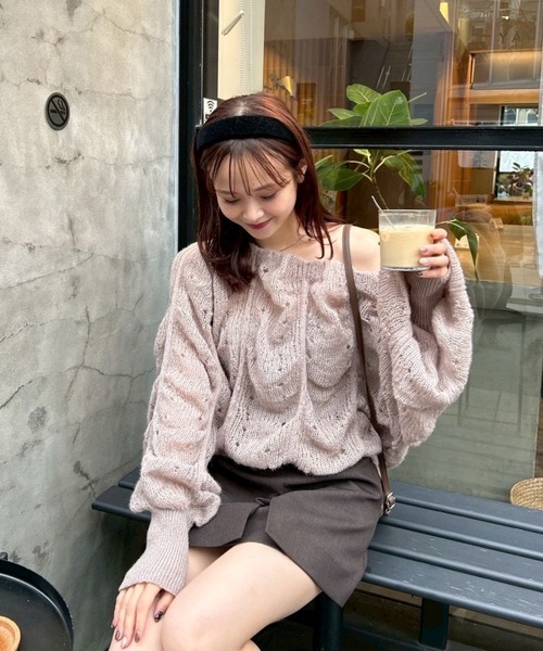 mystic（ミスティック）の「ウェーブシアーホイップニット（ニット/セーター・レディース・オフホワイト/ブラック/ピンク/イエロー/ベージュ・FREE）」の17枚目の写真