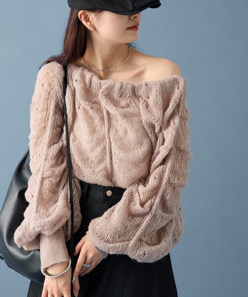 mystic（ミスティック）の「ウェーブシアーホイップニット（ニット/セーター・レディース・オフホワイト/ブラック/ピンク/イエロー/ベージュ・FREE）」の13枚目の写真