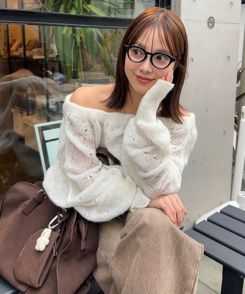 mystic（ミスティック）の「ウェーブシアーホイップニット（ニット/セーター・レディース・オフホワイト/ブラック/ピンク/イエロー/ベージュ・FREE）」の20枚目の写真