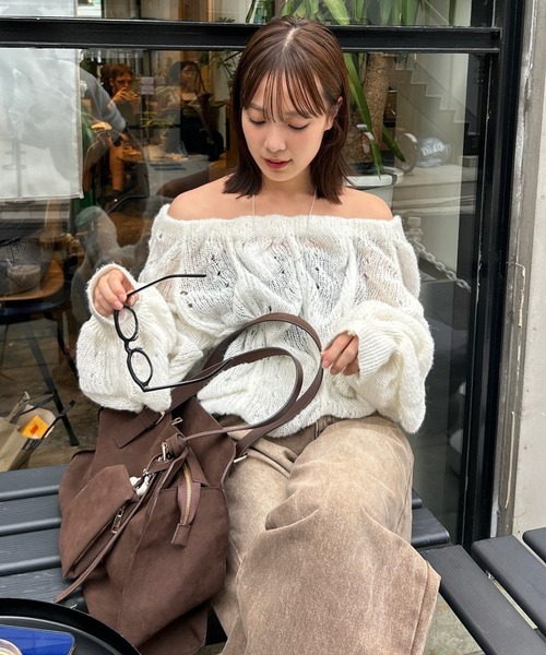 mystic（ミスティック）の「ウェーブシアーホイップニット（ニット/セーター・レディース・オフホワイト/ブラック/ピンク/イエロー/ベージュ・FREE）」の19枚目の写真