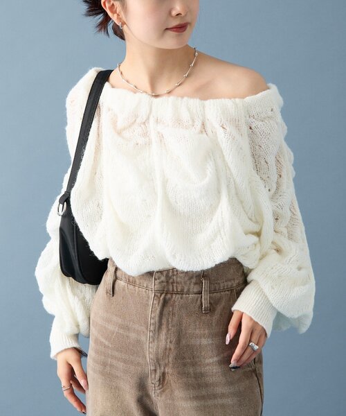 mystic（ミスティック）の「ウェーブシアーホイップニット（ニット/セーター・レディース・オフホワイト/ブラック/ピンク/イエロー/ベージュ・FREE）」の12枚目の写真