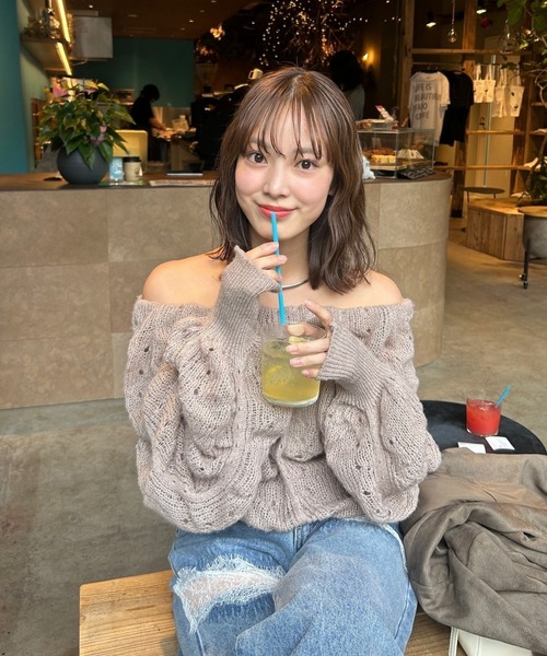 mystic（ミスティック）の「ウェーブシアーホイップニット（ニット/セーター・レディース・オフホワイト/ブラック/ピンク/イエロー/ベージュ・FREE）」の7枚目の写真