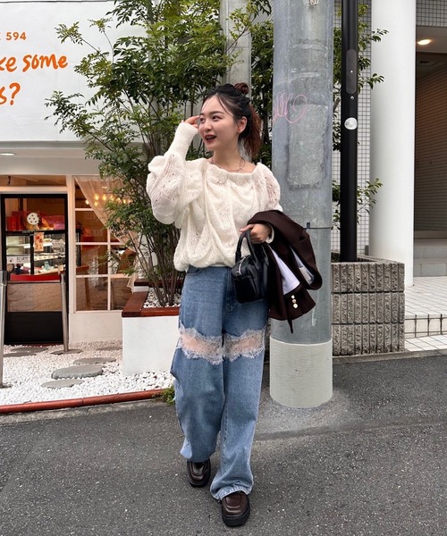 mystic（ミスティック）の「ウェーブシアーホイップニット（ニット/セーター・レディース・オフホワイト/ブラック/ピンク/イエロー/ベージュ・FREE）」の10枚目の写真