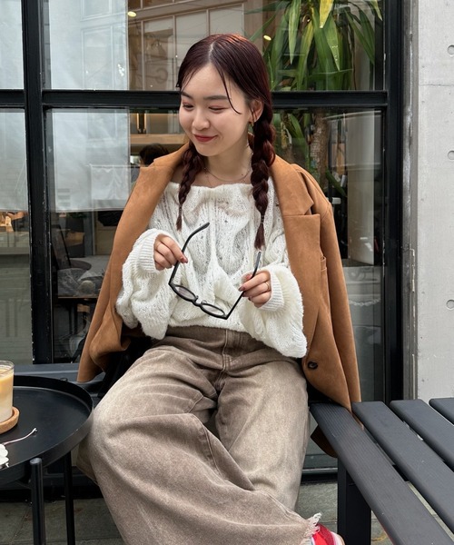 mystic（ミスティック）の「ウェーブシアーホイップニット（ニット/セーター・レディース・オフホワイト/ブラック/ピンク/イエロー/ベージュ・FREE）」の9枚目の写真