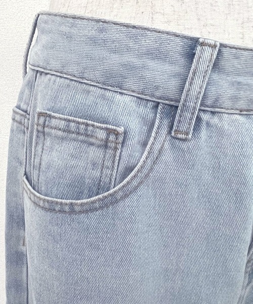 セール】レディース レース×ダメージワイドレッグストレート
