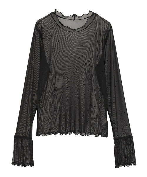 earth music&ecology（アースミュージックアンドエコロジー）の「フロッキードットメロープルオーバー（Tシャツ/カットソー・レディース・アイボリー/ライトベージュ/ブラック・FREE）」の2枚目の写真