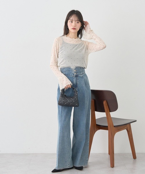 earth music&ecology（アースミュージックアンドエコロジー）の「フロッキードットメロープルオーバー（Tシャツ/カットソー・レディース・アイボリー/ライトベージュ/ブラック・FREE）」の12枚目の写真