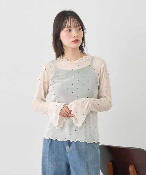 earth music&ecology（アースミュージックアンドエコロジー）の「フロッキードットメロープルオーバー（Tシャツ/カットソー・レディース・アイボリー/ライトベージュ/ブラック・FREE）」の10枚目の写真