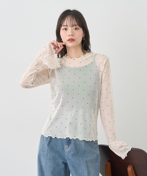 earth music&ecology（アースミュージックアンドエコロジー）の「フロッキードットメロープルオーバー（Tシャツ/カットソー・レディース・アイボリー/ライトベージュ/ブラック・FREE）」の11枚目の写真