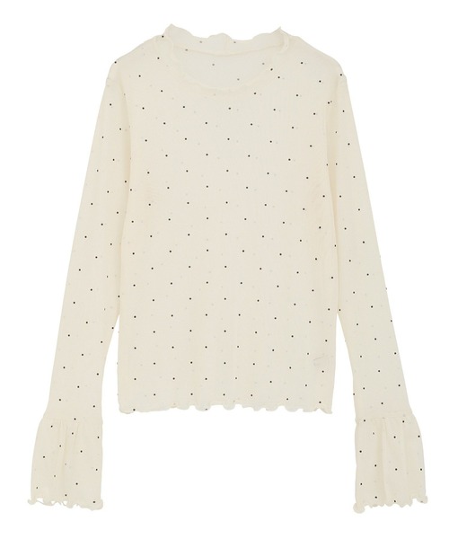 earth music&ecology（アースミュージックアンドエコロジー）の「フロッキードットメロープルオーバー（Tシャツ/カットソー・レディース・アイボリー/ライトベージュ/ブラック・FREE）」の5枚目の写真