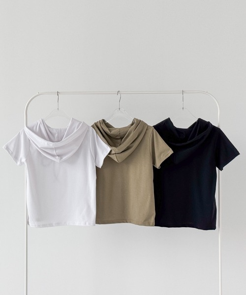 UNE MANSION(ユヌマンション)の「ラブリーリボンクロップドフード半袖Tシャツ(Tシャツ/カットソー・レディース・ブラック/カーキ/ホワイト・FREE)」の12枚目の写真