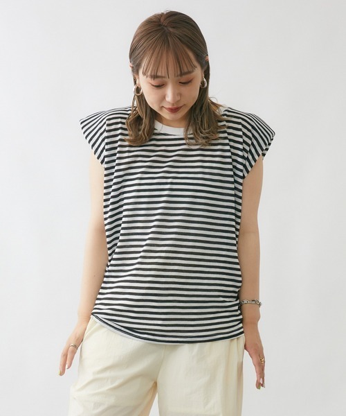mebole(メボレ)の「キャップスリーブボーダーTシャツ(Tシャツ/カットソー・レディース・ブラック/ブルー・FREE)」の10枚目の写真