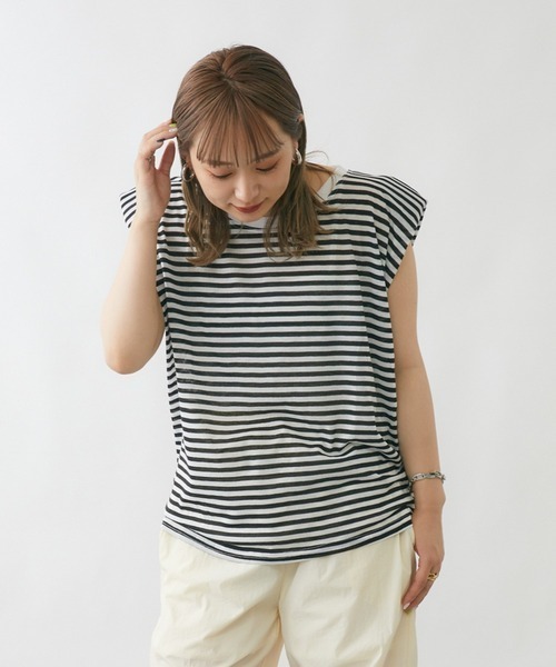 mebole(メボレ)の「キャップスリーブボーダーTシャツ(Tシャツ/カットソー・レディース・ブラック/ブルー・FREE)」の11枚目の写真