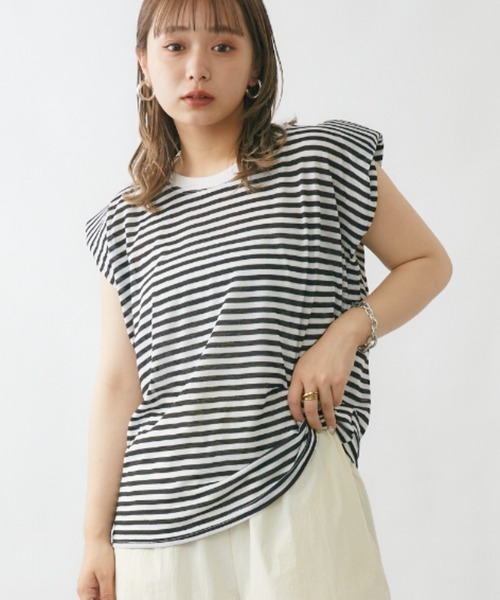 mebole(メボレ)の「キャップスリーブボーダーTシャツ(Tシャツ/カットソー・レディース・ブラック/ブルー・FREE)」の8枚目の写真