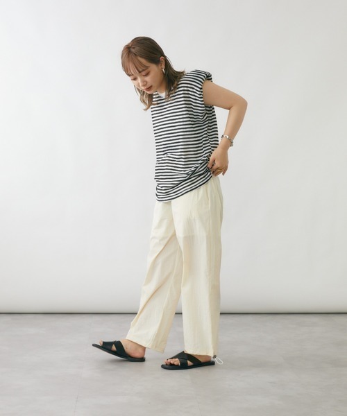 mebole(メボレ)の「キャップスリーブボーダーTシャツ(Tシャツ/カットソー・レディース・ブラック/ブルー・FREE)」の12枚目の写真