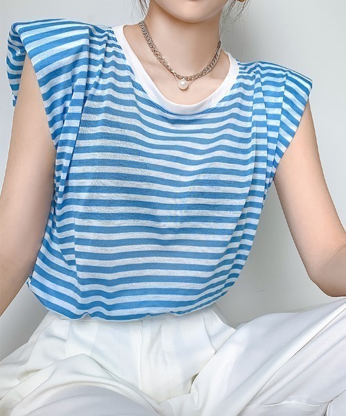mebole(メボレ)の「キャップスリーブボーダーTシャツ(Tシャツ/カットソー・レディース・ブラック/ブルー・FREE)」の16枚目の写真