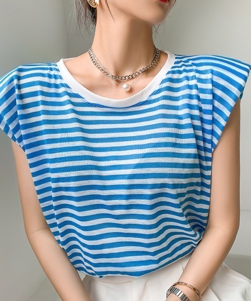 mebole(メボレ)の「キャップスリーブボーダーTシャツ(Tシャツ/カットソー・レディース・ブラック/ブルー・FREE)」の17枚目の写真