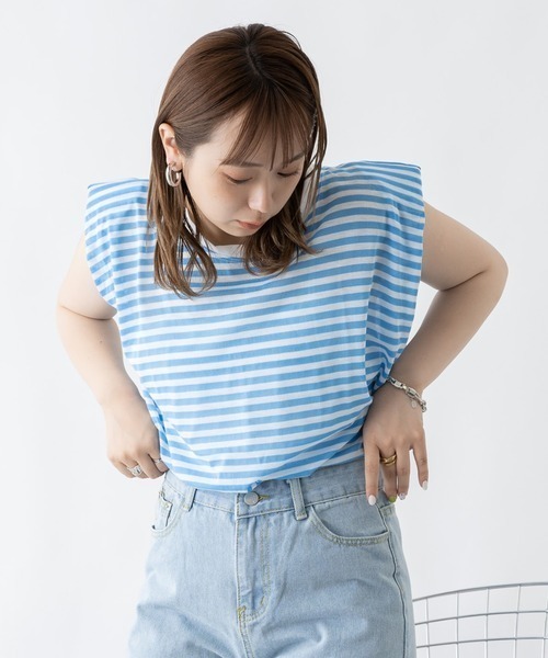 mebole(メボレ)の「キャップスリーブボーダーTシャツ(Tシャツ/カットソー・レディース・ブラック/ブルー・FREE)」の20枚目の写真