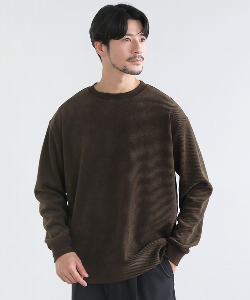 SPU(スプ)の「カットコーデュロイクルーネックスウェット(スウェット・メンズ・ブラック/ワイン/オフホワイト/ダークブラウン・S/M/L/XL)」の2枚目の写真