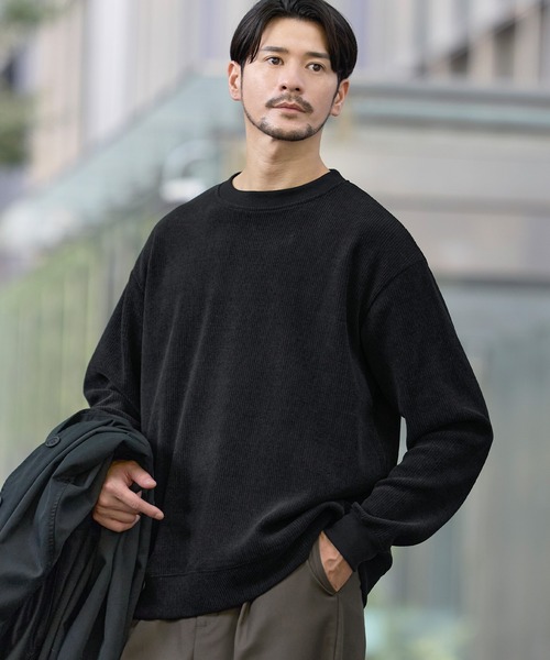 SPU(スプ)の「カットコーデュロイクルーネックスウェット(スウェット・メンズ・ブラック/ワイン/オフホワイト/ダークブラウン・S/M/L/XL)」の1枚目の写真