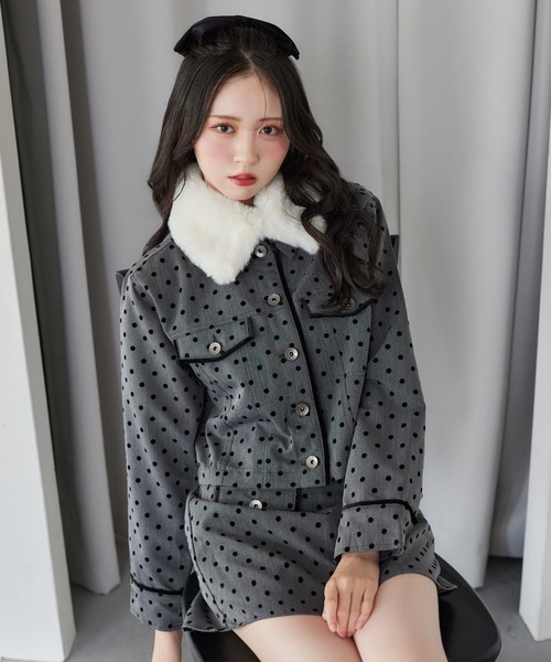 premium orderセットアップ対応 フェイクファー襟パイピングジャケット