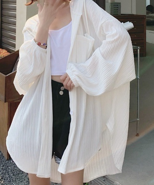 cammie(キャミー)の「フード付きビッグシルエットリブシャツトップス(シャツ/ブラウス・レディース・アイボリー/ライム・LARGE/MEDIUM)」の3枚目の写真