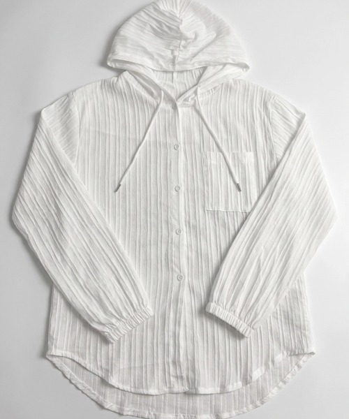 cammie(キャミー)の「フード付きビッグシルエットリブシャツトップス(シャツ/ブラウス・レディース・アイボリー/ライム・LARGE/MEDIUM)」の13枚目の写真