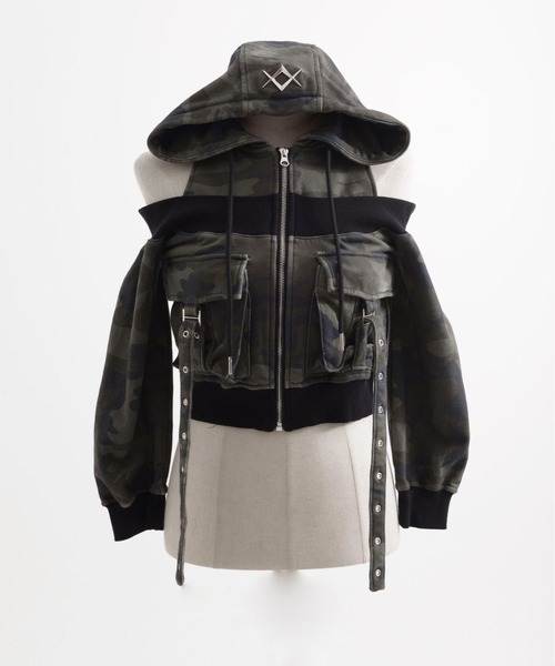 REFLEM/レフレム』オフショルクロップドZIPパーカー/ジップアップ