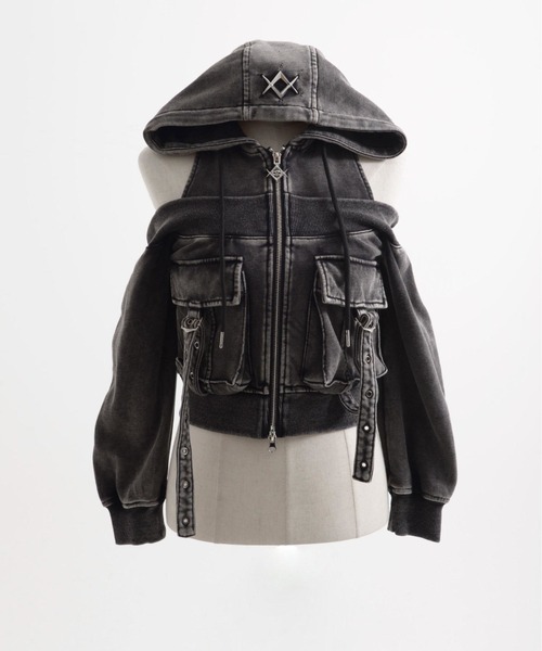 REFLEM/レフレム』オフショルクロップドZIPパーカー/ジップアップ