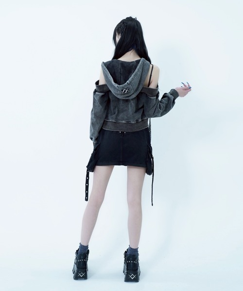 REFLEM/レフレム』オフショルクロップドZIPパーカー/ジップアップ