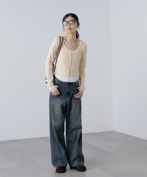 FREE'S MART（フリーズマート）の「◆キャミレイヤードクルーネックニット（ニット/セーター・レディース・グレー/ブラウン/イエロー/ネイビー・FREE）」の21枚目の写真