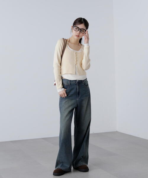 FREE'S MART（フリーズマート）の「◆キャミレイヤードクルーネックニット（ニット/セーター・レディース・グレー/ブラウン/イエロー/ネイビー・FREE）」の20枚目の写真