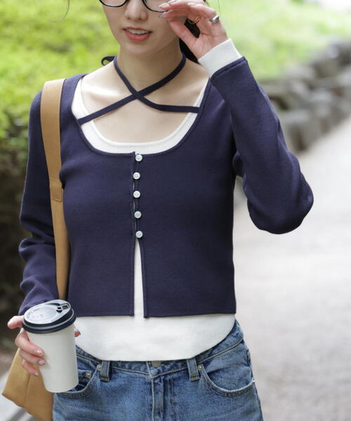 FREE'S MART（フリーズマート）の「◆キャミレイヤードクルーネックニット（ニット/セーター・レディース・グレー/ブラウン/イエロー/ネイビー・FREE）」の16枚目の写真