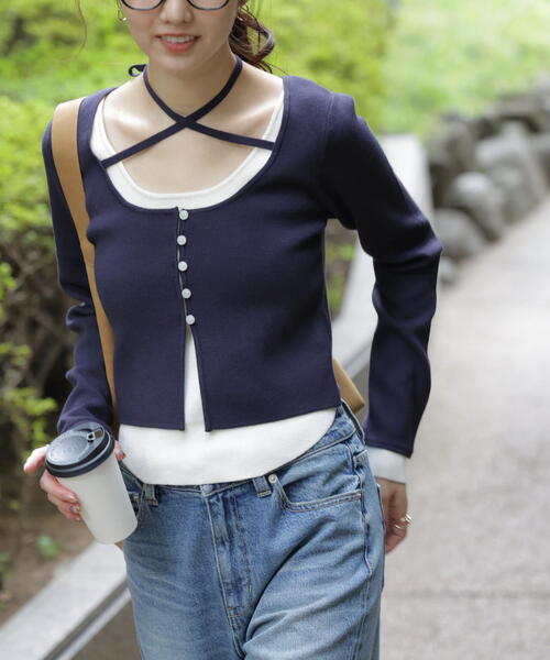 FREE'S MART（フリーズマート）の「◆キャミレイヤードクルーネックニット（ニット/セーター・レディース・グレー/ブラウン/イエロー/ネイビー・FREE）」の13枚目の写真