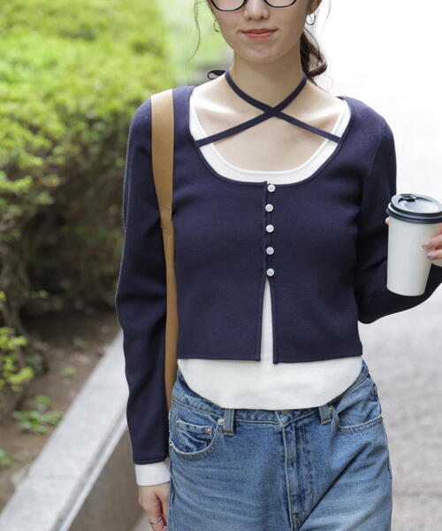 FREE'S MART（フリーズマート）の「◆キャミレイヤードクルーネックニット（ニット/セーター・レディース・グレー/ブラウン/イエロー/ネイビー・FREE）」の12枚目の写真