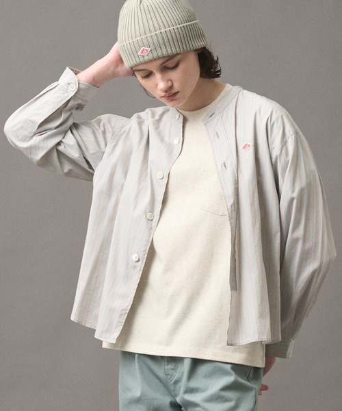 ダントン シャツ ブラウス Women's Linen Round Collar Short Sleeve Pullover Shirt Pattern