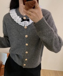レース リボン アーガイル ニット カーディガン