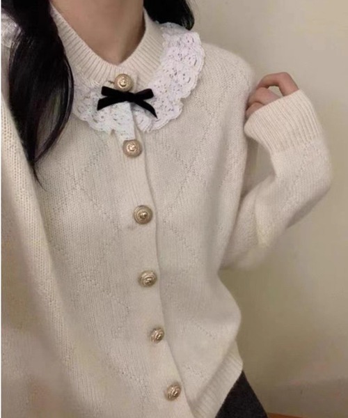 Lace Ladies(レースレディース)の「レース リボン アーガイル ニット カーディガン(カーディガン/ボレロ・レディース・グレー/アイボリー/レッド・FREE)」の12枚目の写真