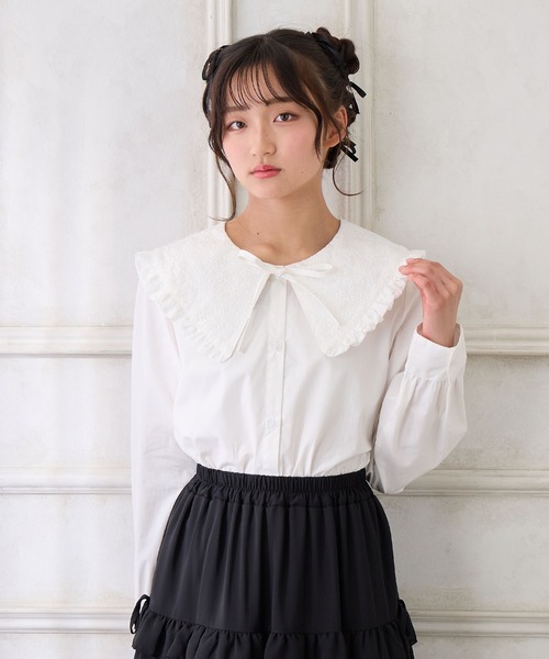 Amourire girl（アムリールガール）の「BIGレース衿ブラウス（シャツ/ブラウス・キッズ・ブラック/オフホワイト・150cm/140cm/160cm/130cm）」の4枚目の写真