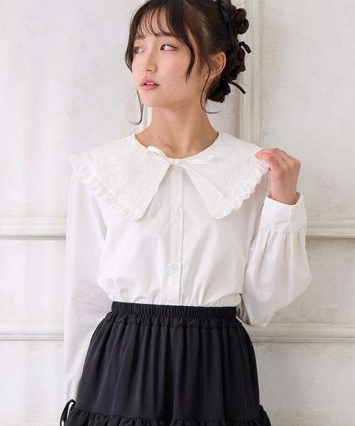 Amourire girl（アムリールガール）の「BIGレース衿ブラウス（シャツ/ブラウス・キッズ・ブラック/オフホワイト・150cm/140cm/160cm/130cm）」の5枚目の写真