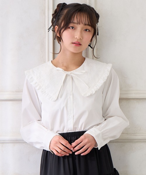 Amourire girl（アムリールガール）の「BIGレース衿ブラウス（シャツ/ブラウス・キッズ・ブラック/オフホワイト・150cm/140cm/160cm/130cm）」の6枚目の写真