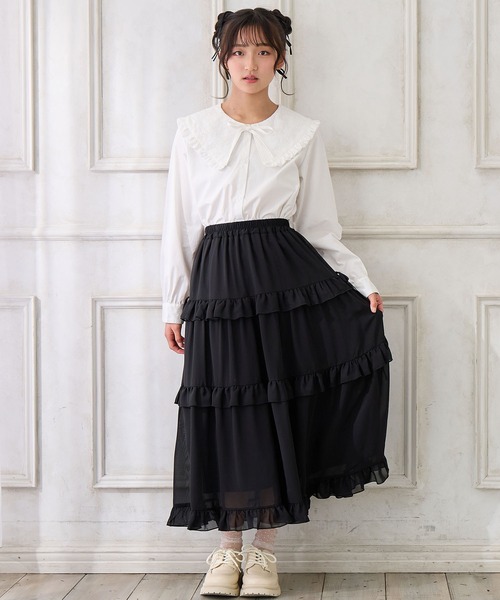 Amourire girl（アムリールガール）の「BIGレース衿ブラウス（シャツ/ブラウス・キッズ・ブラック/オフホワイト・150cm/140cm/160cm/130cm）」の17枚目の写真