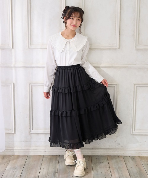 Amourire girl（アムリールガール）の「BIGレース衿ブラウス（シャツ/ブラウス・キッズ・ブラック/オフホワイト・150cm/140cm/160cm/130cm）」の18枚目の写真