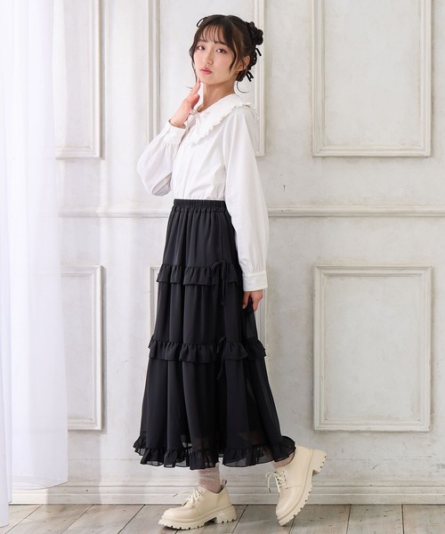 Amourire girl（アムリールガール）の「BIGレース衿ブラウス（シャツ/ブラウス・キッズ・ブラック/オフホワイト・150cm/140cm/160cm/130cm）」の19枚目の写真