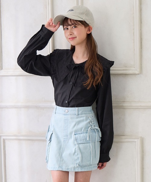 Amourire girl（アムリールガール）の「BIGレース衿ブラウス（シャツ/ブラウス・キッズ・ブラック/オフホワイト・150cm/140cm/160cm/130cm）」の9枚目の写真